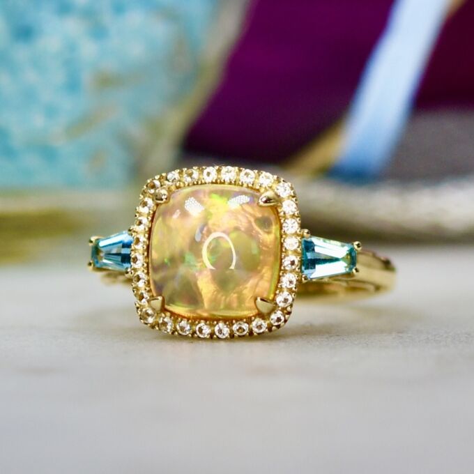 Ethiopian Opal and Topaz Ring in 10ct Gold