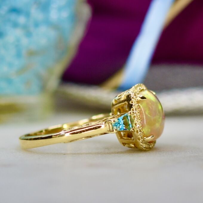 Ethiopian Opal and Topaz Ring in 10ct Gold
