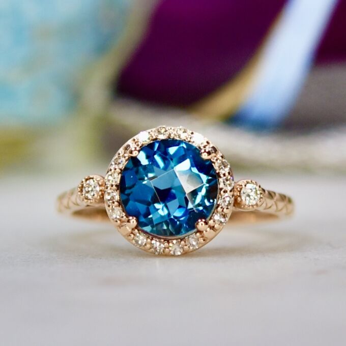 London Blue Topaz & Diamond Ring in 14ct Gold