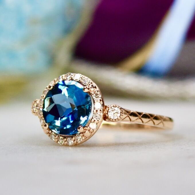 London Blue Topaz & Diamond Ring in 14ct Gold
