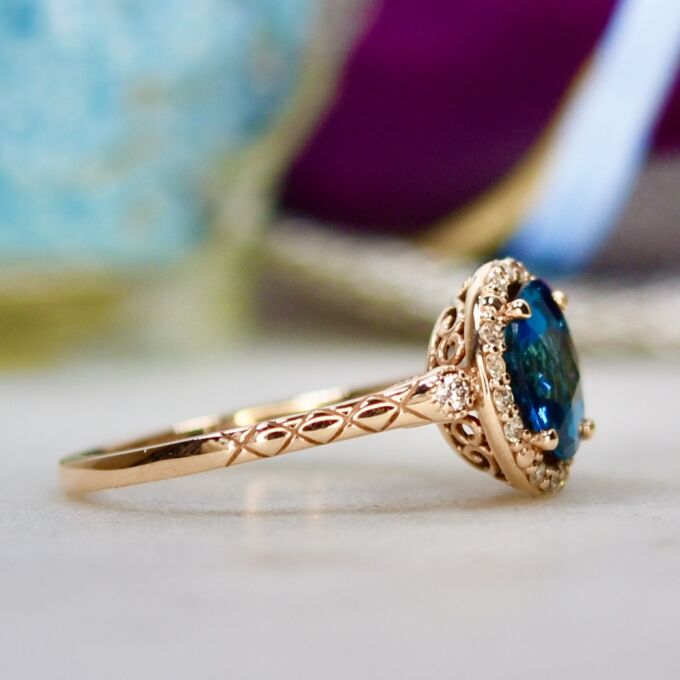 London Blue Topaz & Diamond Ring in 14ct Gold