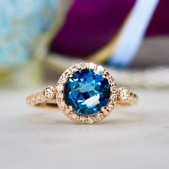 London Blue Topaz & Diamond Ring in 14ct Gold
