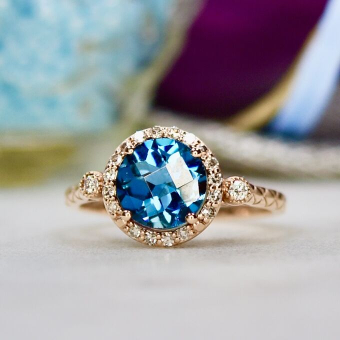 London Blue Topaz & Diamond Ring in 14ct Gold
