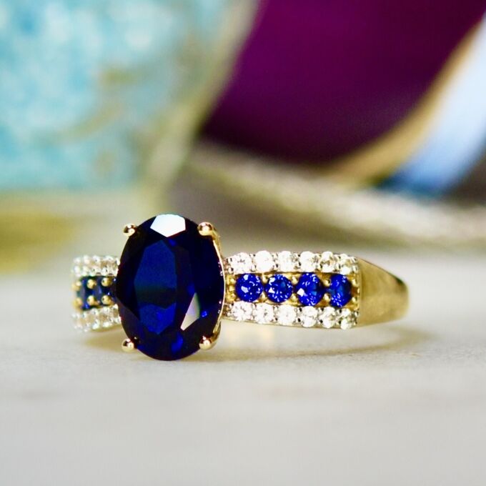 Blue & White Sapphire Ring in 10ct Gold