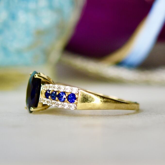 Blue & White Sapphire Ring in 10ct Gold