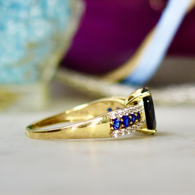 Blue & White Sapphire Ring in 10ct Gold