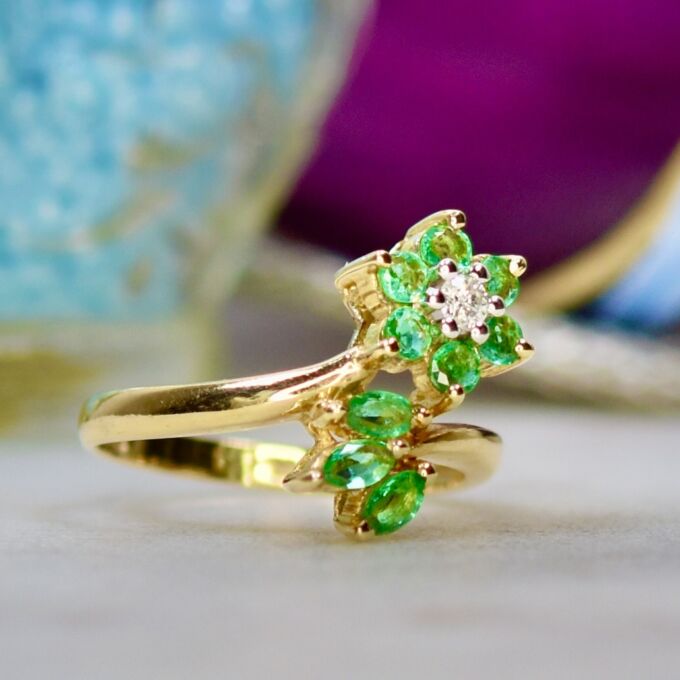 Emerald & Diamond Ring in 14ct Gold