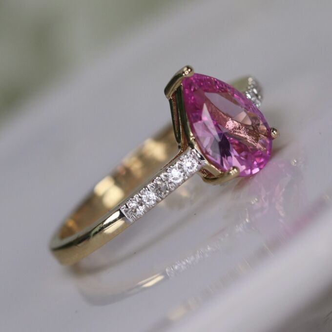 Synthetic Pink Sapphire Ring in 10ct Gold