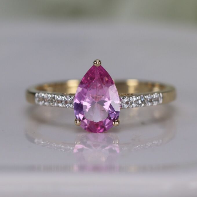 Synthetic Pink Sapphire Ring in 10ct Gold