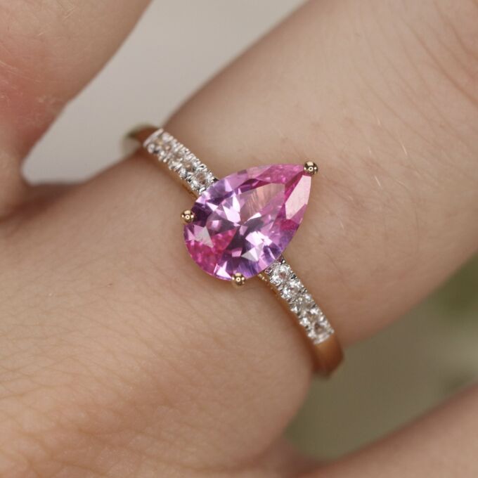 Synthetic Pink Sapphire Ring in 10ct Gold
