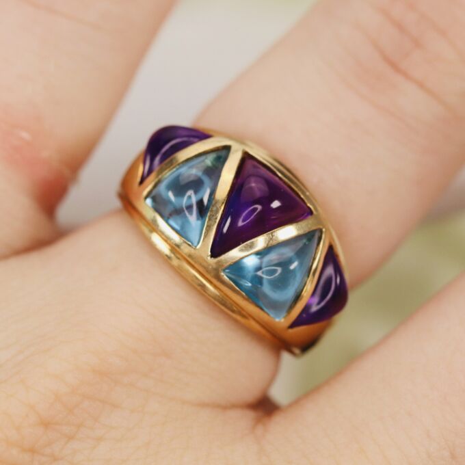 Amethyst & Blue Topaz Ring in 10ct Gold
