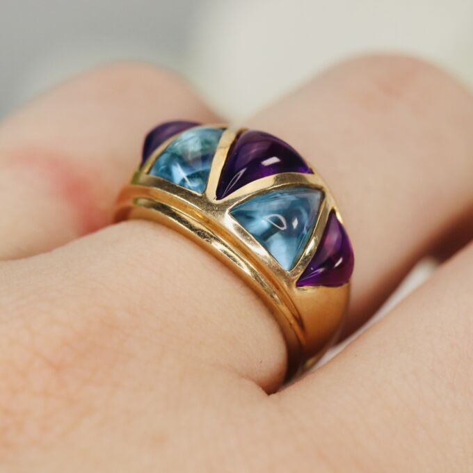 Amethyst & Blue Topaz Ring in 10ct Gold