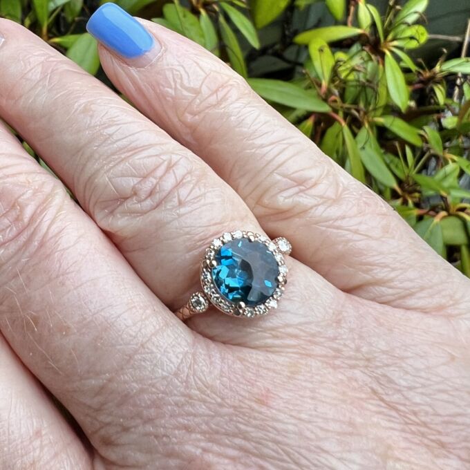 London Blue Topaz & Diamond Ring in 14ct Gold