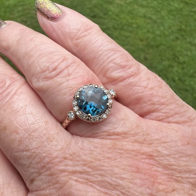 London Blue Topaz & Diamond Ring in 14ct Gold