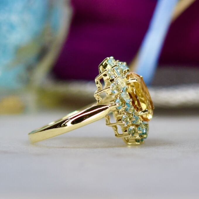 Citrine & Topaz Cluster Ring in 9ct Gold