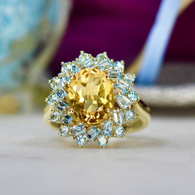Citrine & Topaz Cluster Ring in 9ct Gold