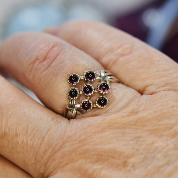 Four Piece Amethyst Puzzle Ring in Silver