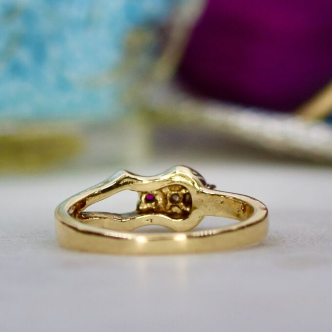 Ruby and Diamond Buckle Ring in 9ct Gold