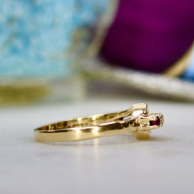 Ruby and Diamond Buckle Ring in 9ct Gold
