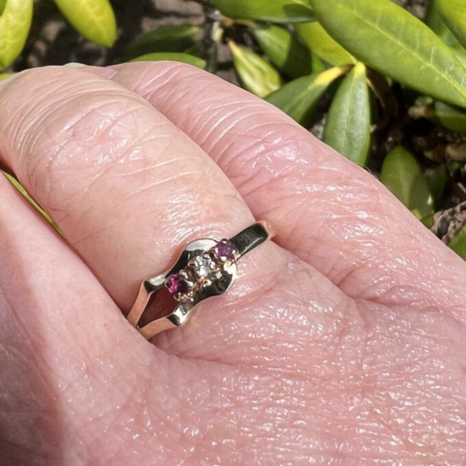 Ruby and Diamond Buckle Ring in 9ct Gold