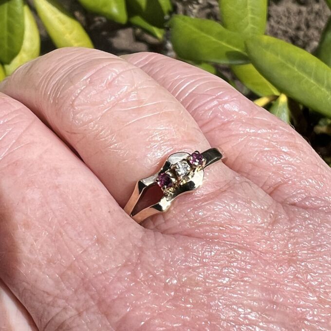Ruby and Diamond Buckle Ring in 9ct Gold