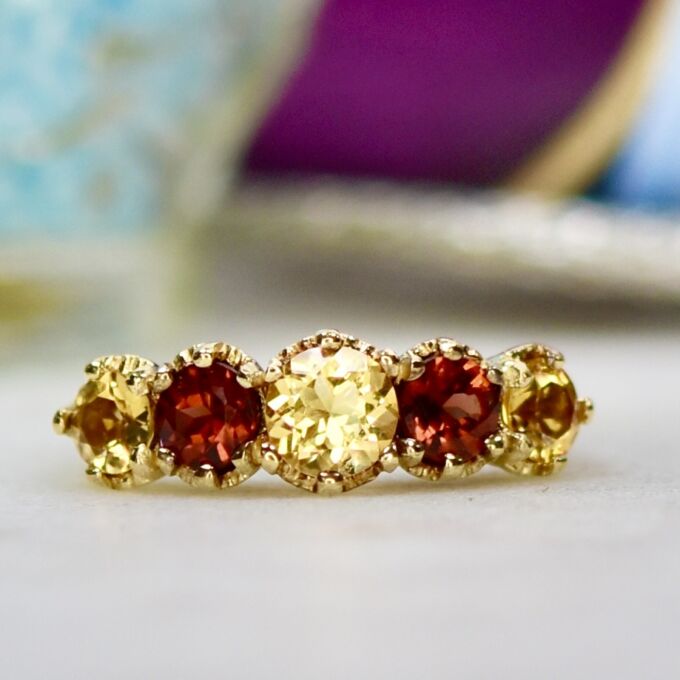 Citrine & Garnet Ring in 9ct Gold