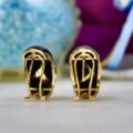 Onyx Omega Back Huggie Earrings in 9ct Gold