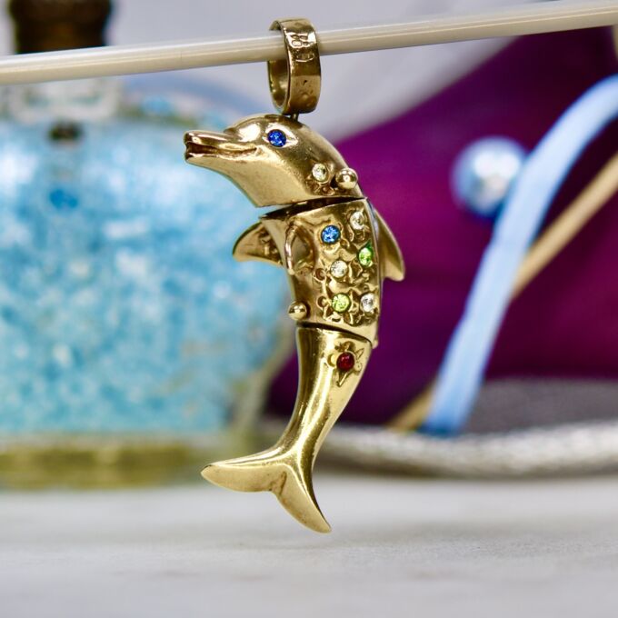 Bejewelled Dolphin Pendant in 9ct Gold