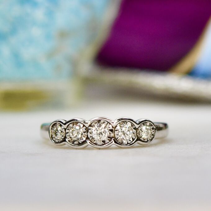 Five Stone Diamond Ring in 9ct White Gold