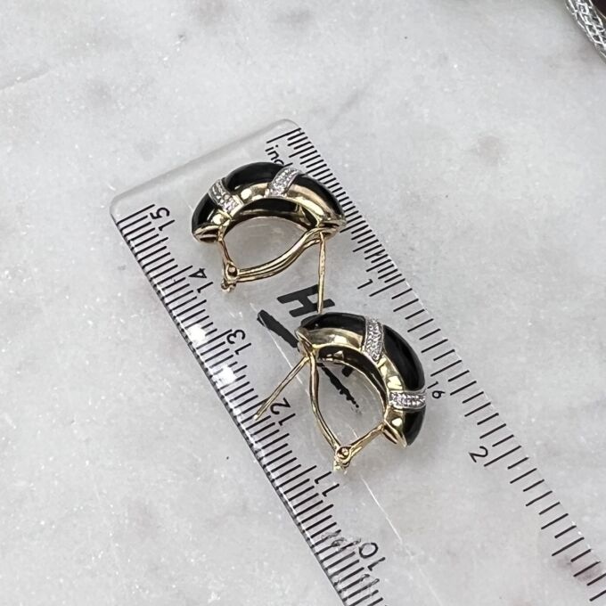 Onyx Omega Back Huggie Earrings in 9ct Gold