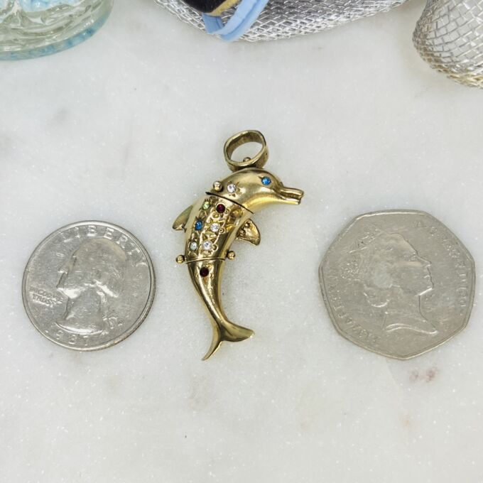 Bejewelled Dolphin Pendant in 9ct Gold