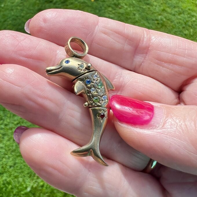 Bejewelled Dolphin Pendant in 9ct Gold