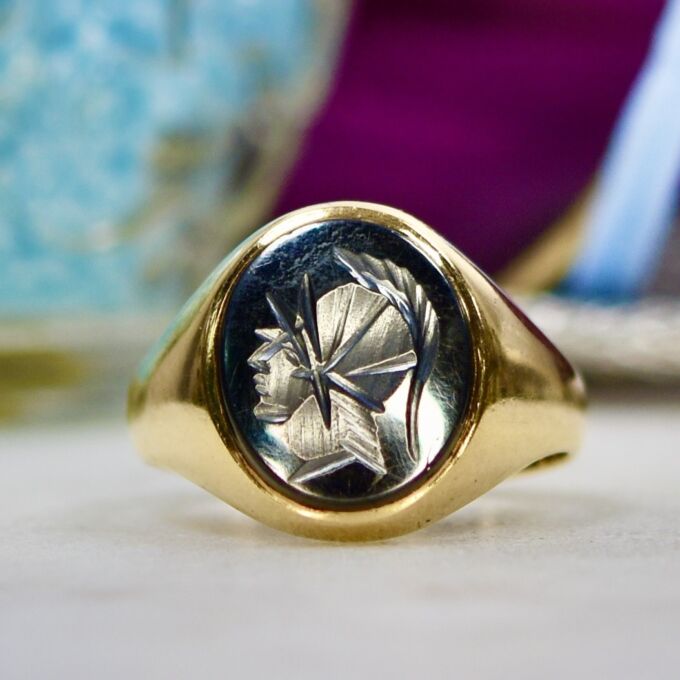 Hematite Centurion Intaglio Signet Ring in 9ct Gold