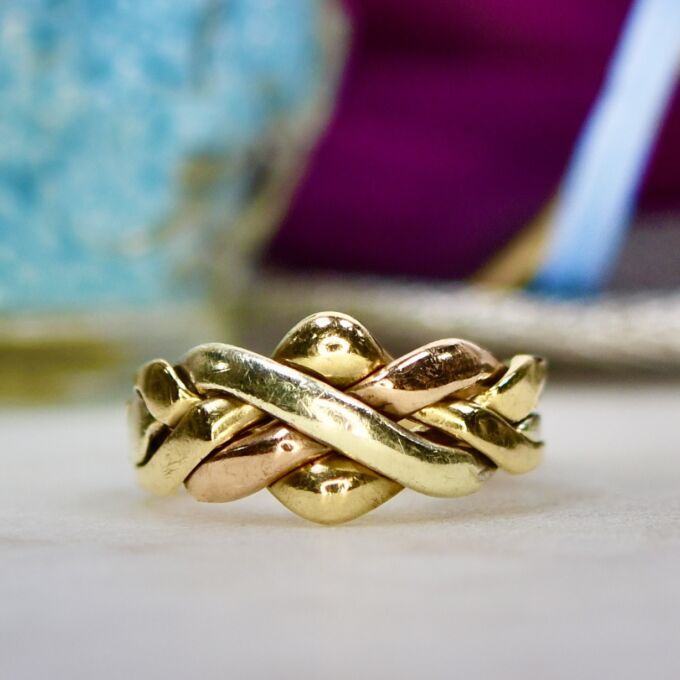 Tri Coloured Four Piece Puzzle Ring in 9ct Gold