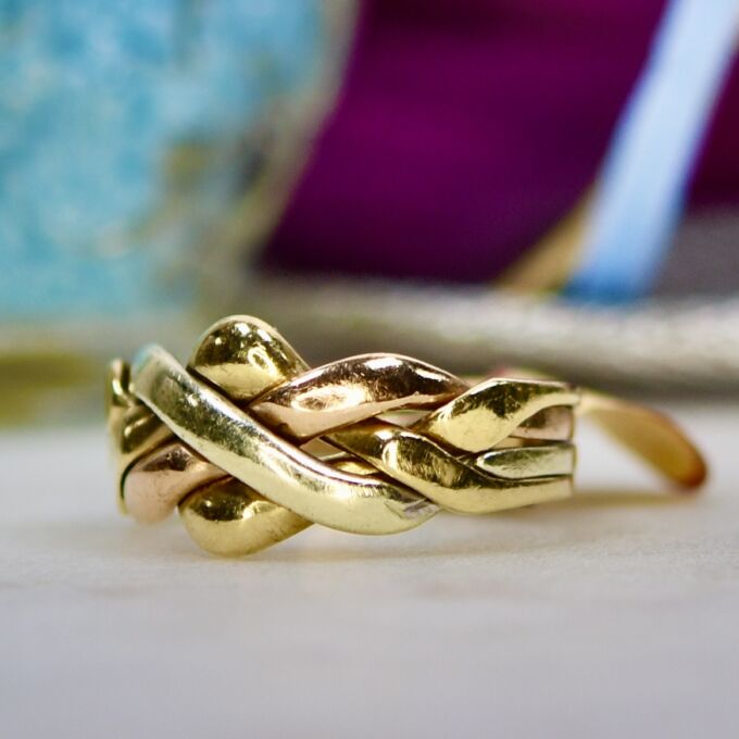 Tri Coloured Four Piece Puzzle Ring in 9ct Gold