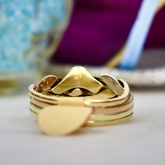Tri Coloured Four Piece Puzzle Ring in 9ct Gold
