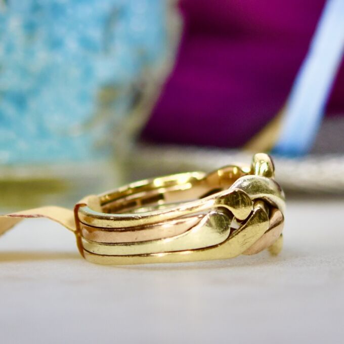 Tri Coloured Four Piece Puzzle Ring in 9ct Gold