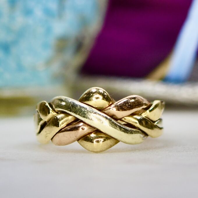 Tri Coloured Four Piece Puzzle Ring in 9ct Gold