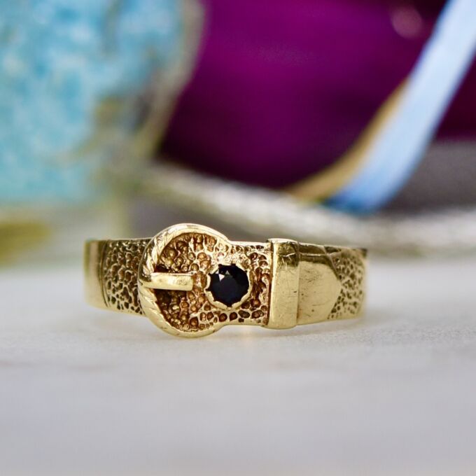 Garnet Set Buckle Ring in 9ct Gold