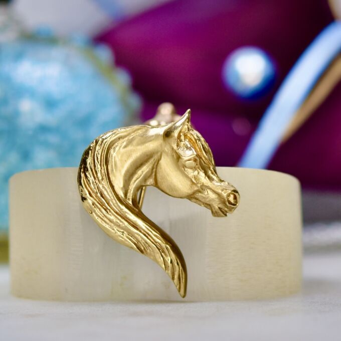 Designer Arabian Horse Head Brooch in 9ct Gold