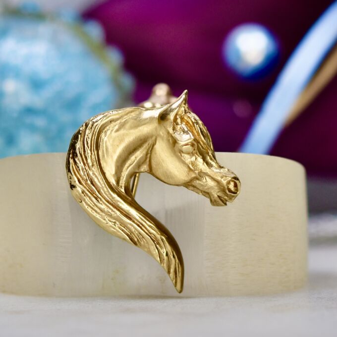 Designer Arabian Horse Head Brooch in 9ct Gold