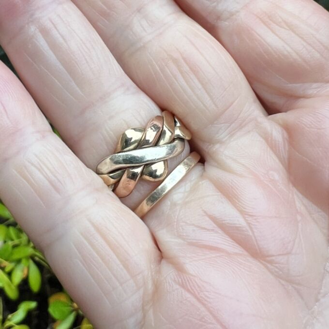 Tri Coloured Four Piece Puzzle Ring in 9ct Gold