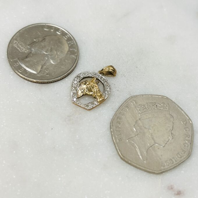Horse Head in Diamond Horseshoe Pendant in 9ct Gold