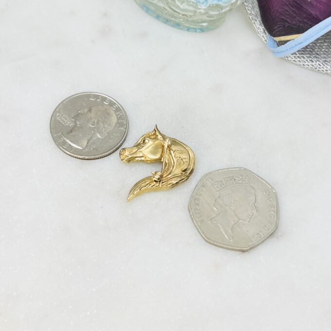 Designer Arabian Horse Head Brooch in 9ct Gold