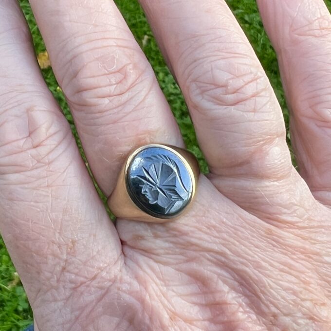 Hematite Centurion Intaglio Signet Ring in 9ct Gold
