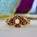 Opal and Ruby Cluster Ring in 9ct Gold