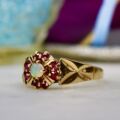 Opal and Ruby Cluster Ring in 9ct Gold
