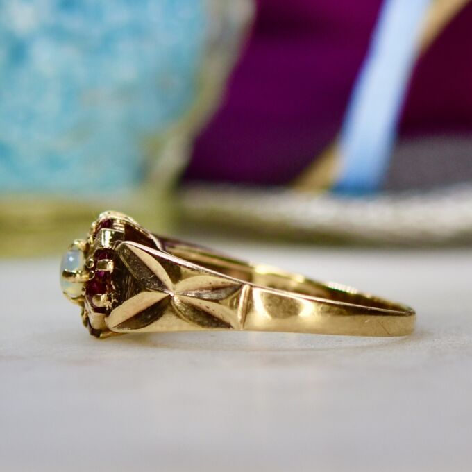 Opal and Ruby Cluster Ring in 9ct Gold