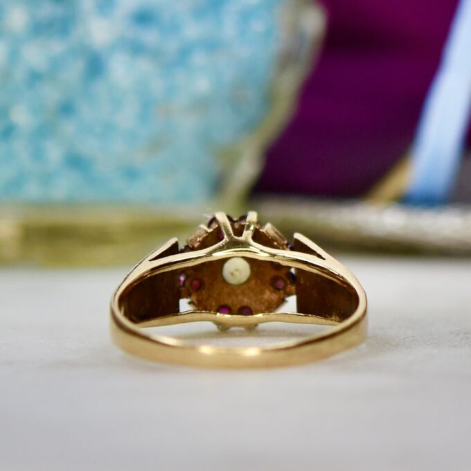 Opal and Ruby Cluster Ring in 9ct Gold