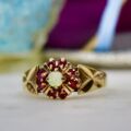 Opal and Ruby Cluster Ring in 9ct Gold